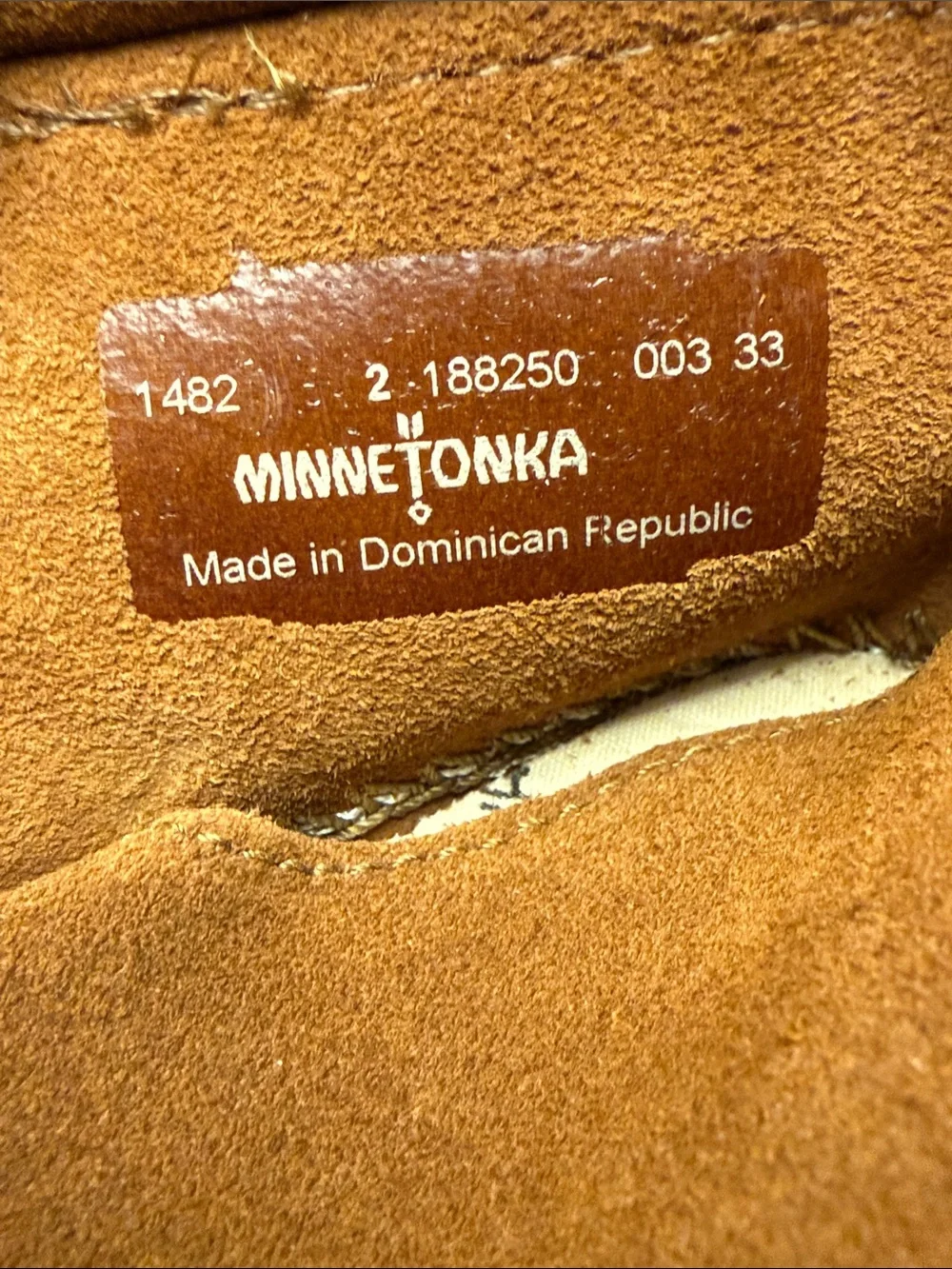 Minnetonka Kids Suede Moccasins in Chestnut Brown